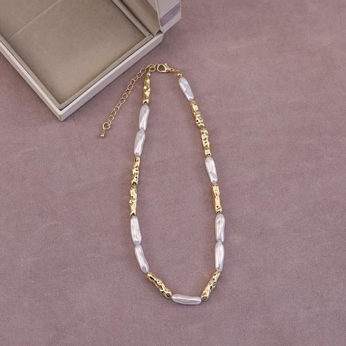 Collier de bijoux en alliage de zinc, avec perle de plastique, avec 5CM chaînes de rallonge, Placage, pour femme, doré, Longueur:Environ 40 cm, Vendu par PC