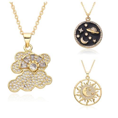 Cubic Zircon Micro Pave Brass Necklace plated & micro pave cubic zirconia & for woman & enamel golden Length Approx 41-50 cm Sold By PC