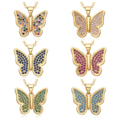 Cubic Zircon Micro Pave Brass Necklace, Butterfly, plated, micro pave cubic zirconia & for woman, more colors for choice, Length:Approx 41-50 cm, Sold By PC