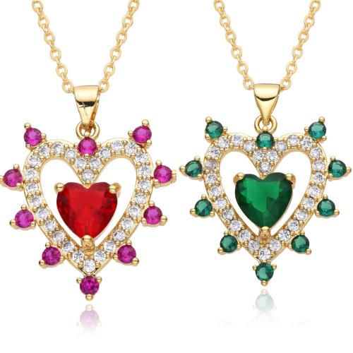 Cubic Zircon Micro Pave Brass Necklace, Heart, plated, micro pave cubic zirconia & for woman, more colors for choice, Length:Approx 41-50 cm, Sold By PC