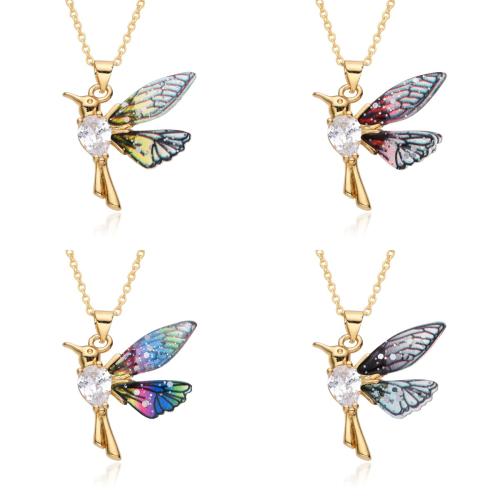 Cubic Zircon Micro Pave Brass Necklace, with Resin, Hummingbird, plated, micro pave cubic zirconia & for woman, more colors for choice, Length Approx 41-50 cm, Sold By PC