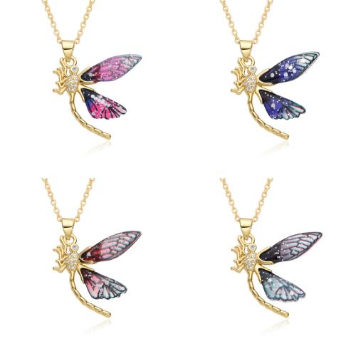 Cubic Zircon Micro Pave Brass Necklace, with Resin, Dragonfly, plated, micro pave cubic zirconia & for woman, more colors for choice, Length:Approx 41-50 cm, Sold By PC