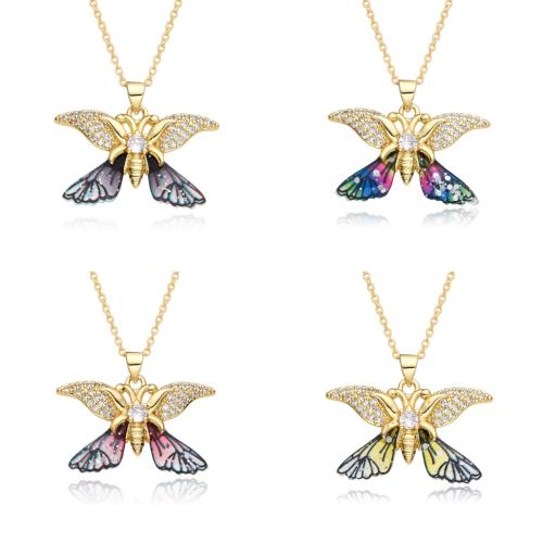 Cubic Zircon Micro Pave Brass Necklace with Resin Butterfly plated micro pave cubic zirconia & for woman Length Approx 41-50 cm Sold By PC