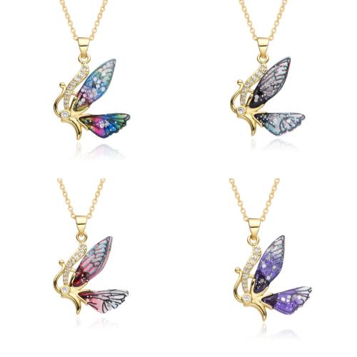 Cubic Zircon Micro Pave Brass Necklace with Resin Butterfly plated micro pave cubic zirconia & for woman Length Approx 41-50 cm Sold By PC