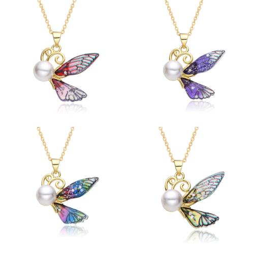 Brass Necklace with Resin & Plastic Pearl Butterfly plated for woman Length Approx 41-50 cm Sold By PC