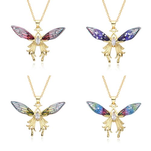 Cubic Zircon Micro Pave Brass Necklace with Resin Butterfly plated micro pave cubic zirconia & for woman Length Approx 41-50 cm Sold By PC