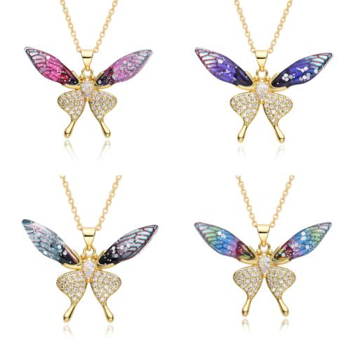 Cubic Zircon Micro Pave Brass Necklace with Resin Butterfly plated micro pave cubic zirconia & for woman Length Approx 41-50 cm Sold By PC