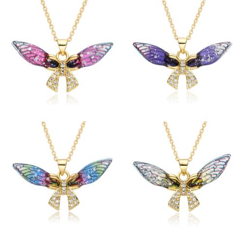 Cubic Zircon Micro Pave Brass Necklace, with Resin, Butterfly, plated, micro pave cubic zirconia & for woman, more colors for choice, Length:Approx 41-50 cm, Sold By PC