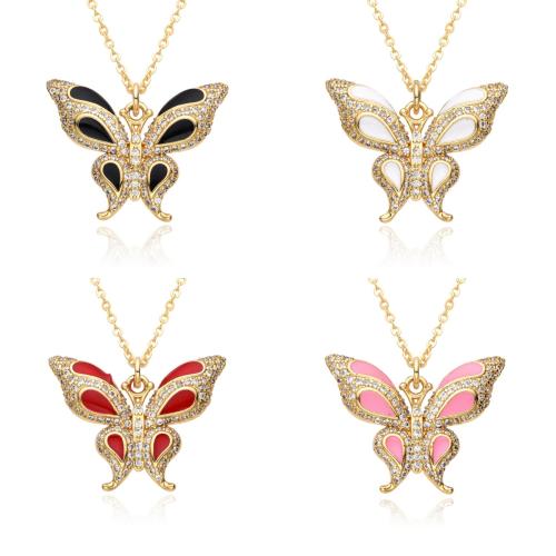 Cubic Zircon Micro Pave Brass Necklace, Butterfly, plated, micro pave cubic zirconia & for woman & enamel, more colors for choice, Length:Approx 41-50 cm, Sold By PC