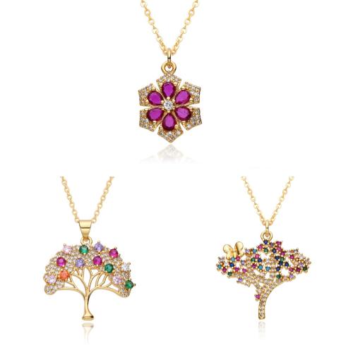 Cubic Zircon Micro Pave Brass Necklace plated & micro pave cubic zirconia & for woman gold Length Approx 41-50 cm Sold By PC