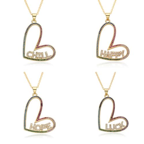 Cubic Zircon Micro Pave Brass Necklace Heart plated & micro pave cubic zirconia & for woman golden Length Approx 41-50 cm Sold By PC