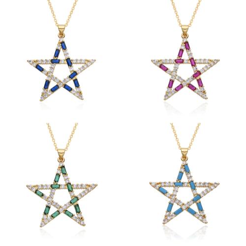 Cubic Zircon Micro Pave Brass Necklace, Star, plated, micro pave cubic zirconia & for woman, more colors for choice, Length:Approx 41-50 cm, Sold By PC