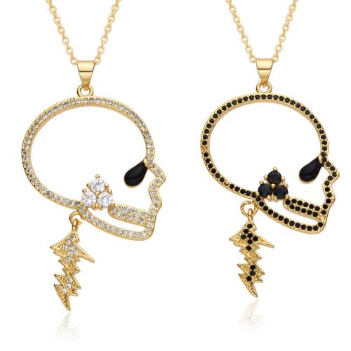 Cubic Zircon Micro Pave Brass Necklace, Skull, plated, micro pave cubic zirconia & for woman & enamel, more colors for choice, Length:Approx 41-50 cm, Sold By PC