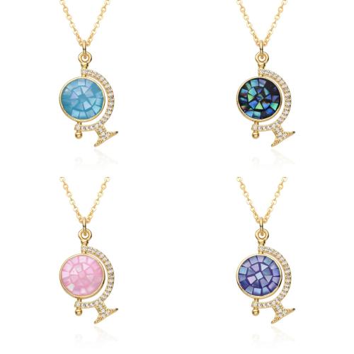 Cubic Zircon Micro Pave Brass Necklace, with Abalone Shell, plated, micro pave cubic zirconia & for woman, more colors for choice, Length:Approx 41-50 cm, Sold By PC