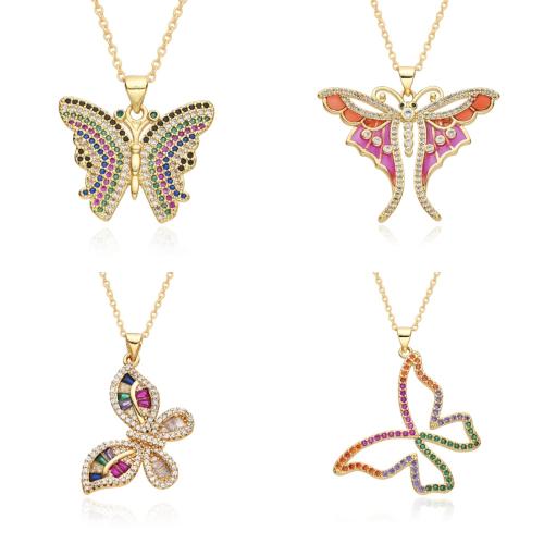 Cubic Zircon Micro Pave Brass Necklace, plated, different styles for choice & micro pave cubic zirconia & for woman & enamel, gold, Length:Approx 41-50 cm, Sold By PC