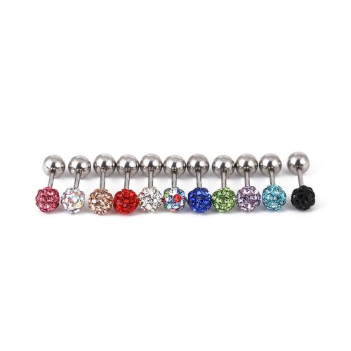 Stainless Steel Ear Piercing Jewelry, 304 Stainless Steel, Unisex & with rhinestone, more colors for choice, Sold By PC