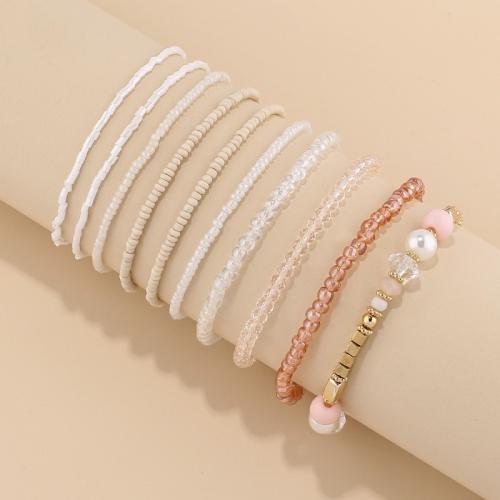 Zinc Alloy Bracelet with Seedbead & Crystal & Plastic Pearl 10 pieces & for woman mixed colors Sold By Set