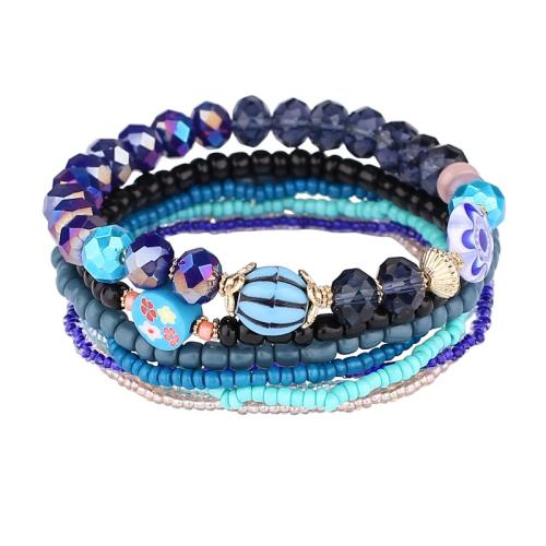 Tibetan Style Bracelet, with Cotton Thread & Seedbead & Gemstone & Crystal & Plastic Pearl & Acrylic, nine pieces & different styles for choice & for woman & enamel, more colors for choice, Length:Approx 16 cm, Sold By Set