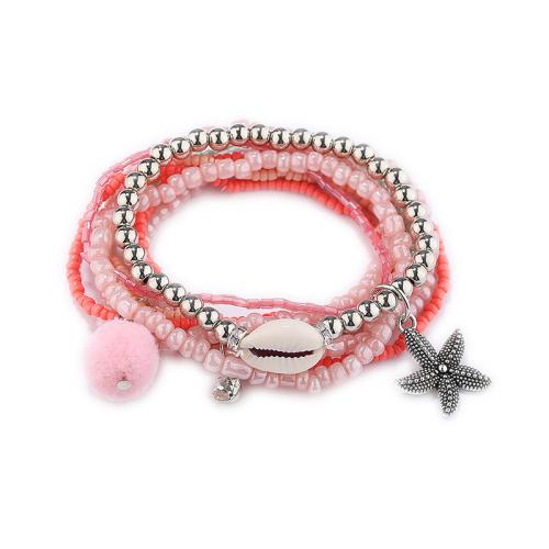 Pulsera de Aleación de Zinc, con Cuentas de vidrio & Seedbead & felpa, micro arcilla de zirconia cúbica & para mujer, más colores para la opción, longitud:aproximado 16 cm, 10Setsset/Bolsa, Vendido por Bolsa