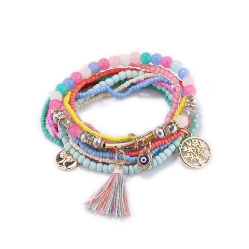 Bracelet en alliage de zinc, avec Des billes de verre & Seedbead & cristal, style folk & pour femme, plus de couleurs à choisir, Longueur:Environ 16 cm, 10ensemblessérie/sac, Vendu par sac