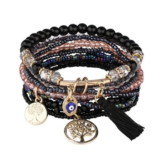 Tibetan Style Bracelet, with Cotton Thread & Glass Beads & Seedbead & Feather & Gemstone & Crystal, different styles for choice & micro pave cubic zirconia & for woman, more colors for choice, Length:Approx 16 cm, Sold By Set