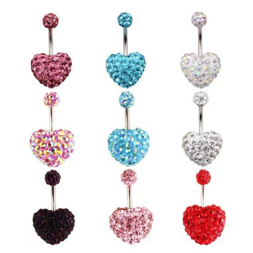 Stainless Steel Belly Ring, 304 Stainless Steel, Unisex & with rhinestone, more colors for choice, Sold By PC