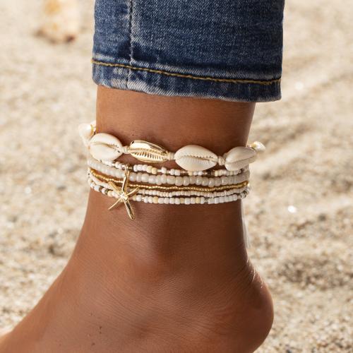 Tibetan Style Anklet, with Seedbead & Shell, 6 pieces & for woman, mixed colors, Sold By Set