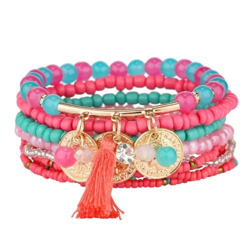 Tibetan Style Bracelet, with Cotton Thread & Glass Beads & Seedbead & Gemstone & Crystal & Plastic Pearl, different styles for choice & micro pave cubic zirconia & for woman & enamel, more colors for choice, Length:Approx 16 cm, Sold By Set