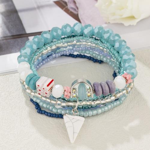 Tibetan Style Bracelet, with Seedbead & Porcelain & Crystal, handmade, Bohemian style & for woman, mixed colors, Sold By Set