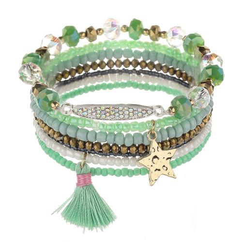 Tibetan Style Bracelet, with Cotton Thread & Glass Beads & Seedbead & Crystal & Plastic Pearl, different styles for choice & micro pave cubic zirconia & for woman, more colors for choice, Sold By Set