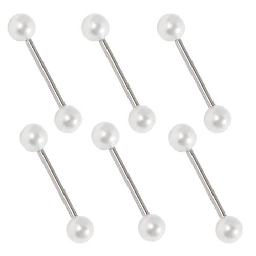 Stainless Steel Tongue Ring, 304 Stainless Steel, with Plastic Pearl, polished, Unisex & different size for choice, white, Sold By PC