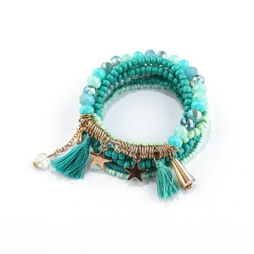 Pulsera de Aleación de Zinc, con Cuentas de vidrio & Seedbead & Cristal, estilo popular & para mujer, más colores para la opción, 10Setsset/Bolsa, Vendido por Bolsa