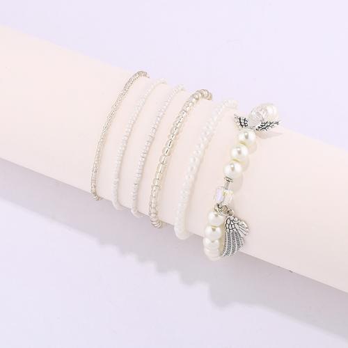 Zinc Alloy Bracelet with Seedbead & Crystal & Plastic Pearl handmade for woman Sold By Set