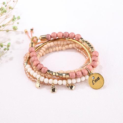 Pulsera de Aleación de Zinc, con Cuentas de vidrio & Seedbead, micro arcilla de zirconia cúbica & para mujer, más colores para la opción, longitud:aproximado 16 cm, 10Setsset/Bolsa, Vendido por Bolsa