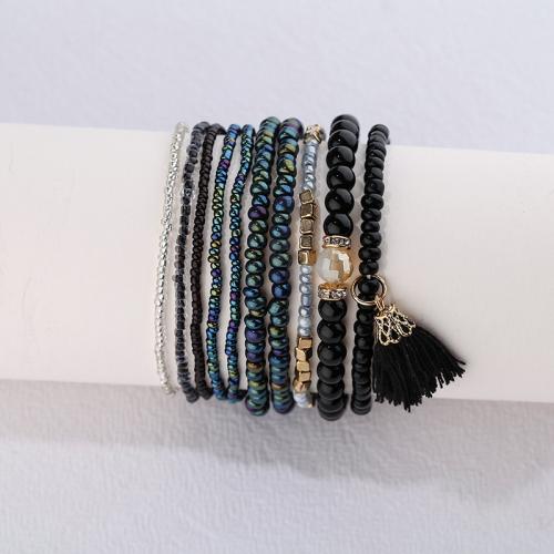 Pulsera de Aleación de Zinc, con Hilo de algodón & Cuentas de vidrio & Seedbead & Cristal, estilo popular & para mujer, más colores para la opción, longitud:aproximado 16 cm, Vendido por Set