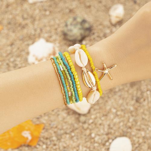 Zinc Alloy Bracelet with Seedbead & Shell handmade Bohemian style & for woman Sold By Set