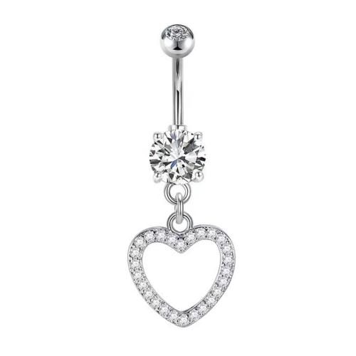 Brass Belly Ring  , Unisex & micro pave cubic zirconia, silver color, Sold By PC