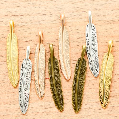 Cink Aluminijski Feather Privjesci, Cink Alloy, Pero, pozlaćen, možete DIY, više boja za izbor, 55x10mm, 100PC/Torba, Prodano By Torba