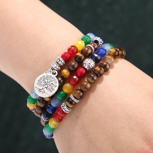 Pulseiras de pedras preciosas, ágata, with Amazonita & Mapa de pedra & olho de tigre & vidro, materiais diferentes para a escolha & unissex & Personalizado & Vario tipos a sua escolha, Mais cores pare escolha, comprimento 19 cm, vendido por Bag