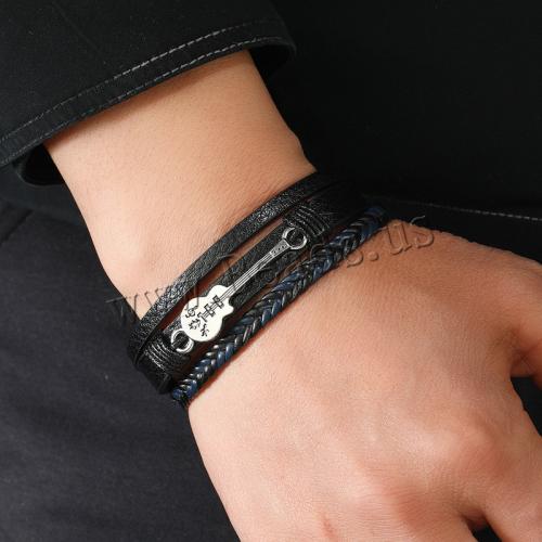 PU Leather Cord Bracelets, Tibetan Style, with Magnet & PU Leather, silver color plated, three layers & for man, nickel, lead & cadmium free, Sold By PC