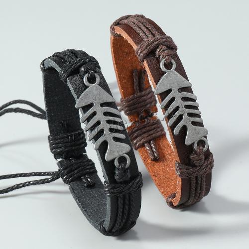 PU Leather Cord Bracelets Zinc Alloy with Linen & PU Leather plated Unisex nickel lead & cadmium free Sold By PC