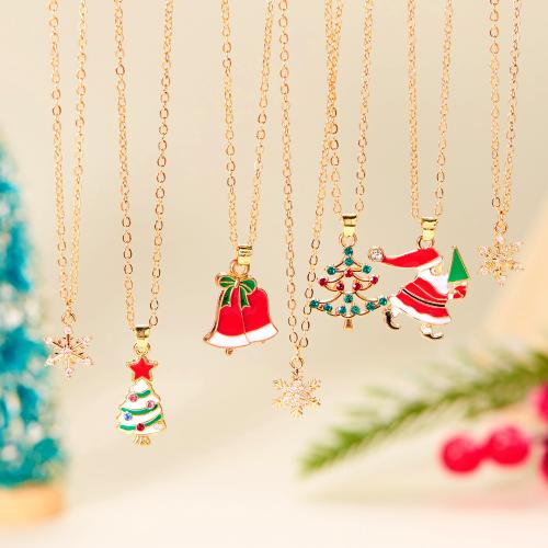 Christmas Necklaces, Tibetan Style, plated, different styles for choice & for woman & enamel & with rhinestone, more colors for choice, nickel, lead & cadmium free, Sold By PC