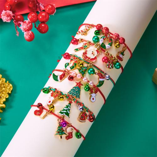 Christmas Holiday Bracelet, Tibetan Style, with Wax Cord, plated, different styles for choice & for woman & enamel & with rhinestone, more colors for choice, nickel, lead & cadmium free, Sold By PC