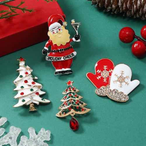 Christmas Brooches Zinc Alloy plated & for woman & enamel & with rhinestone nickel lead & cadmium free Sold By PC