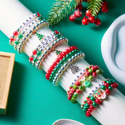 Christmas Holiday Bracelet, Tibetan Style, with Polymer Clay & Plastic, plated, different styles for choice & for woman & enamel & with rhinestone, more colors for choice, nickel, lead & cadmium free, Sold By PC