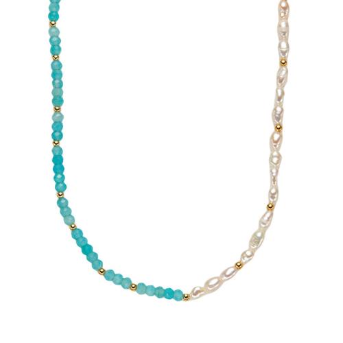 925 Sterling Silver Necklace, with ​Amazonite​ & Freshwater Pearl, with 6cm extender chain, handmade, fashion jewelry & for woman, Length:Approx 38 cm, Sold By PC