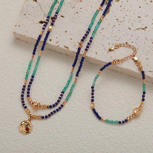 925 Sterling Silver Bracelet and Necklace, with Lapis Lazuli & Green Calcedony, handmade, different styles for choice & for woman, Sold By PC