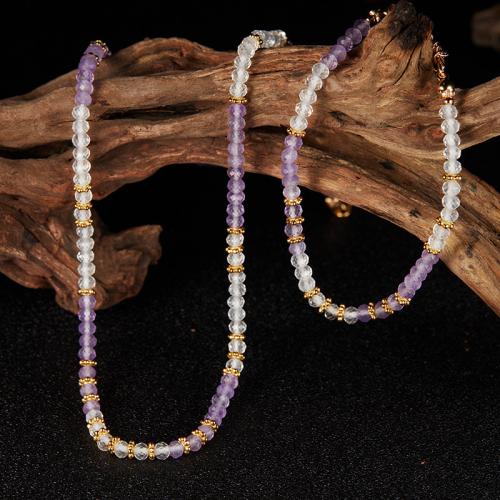 925 Sterling Silver Bracelet and Necklace with Amethyst & Clear Quartz handmade & for woman Sold By PC