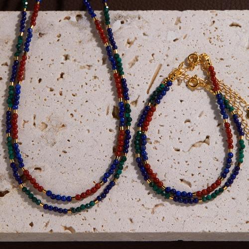 925 Sterling Silver Bracelet and Necklace, with Lapis Lazuli & Yunnan Red Agate & Malachite, handmade, different styles for choice & for woman, Sold By PC