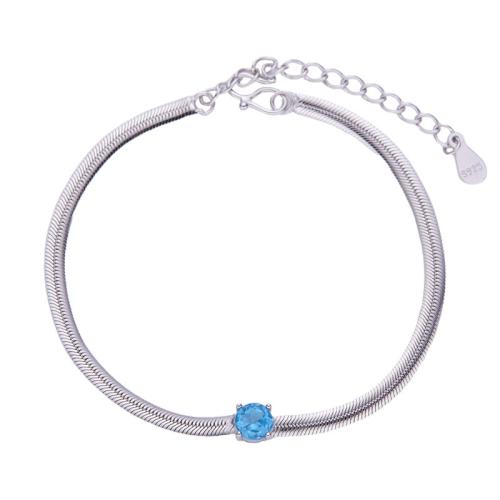 925 Sterling Silver Bracelet, with Topaze, with 4cm extender chain, platinum plated, snake chain & for woman, Length:Approx 15 cm, Sold By PC